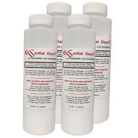 Essential Depot 4 lbs Food Grade Sodium Hydroxide Lye Evenly-Sized Micro Pels (Beads or Particles) - 4 x 1 lb Bottles - Drain Cleaner - HDPE Container with Resealable Child Resistant Cap and Handle