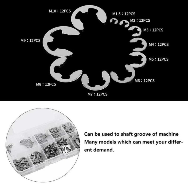 Fasizi 120Pcs 304 Stainless Steel E-Clip Retaining Circlip Assortment Kit