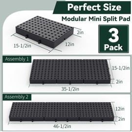Flehomo 3 Piece Spliced Mini Split Pad for Outdoor Condenser Units. 35.5 x 15.5 x 2 inch Plastic Equipmemt Pad for Ductless Mini Split Air Conditioner Heat Pump Systems, Condenser Anti Vibration Pads