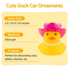 wonuu Car Dashboard Pink Cowboy Hat Rubber Ducks, Decorations Duck for Office Desk Ornament Accessories with Hat, Heart Glasses, Pearl, Rose