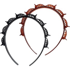 2pcs Double Bangs Hairstyle Hairpin Headband with 8 Small Clips, Women's Double Layer Twist Crimped Hair Tool Curly Thick Hair Teeth Hair Band Braiding Tool Hair Accessories, Black and Auburn