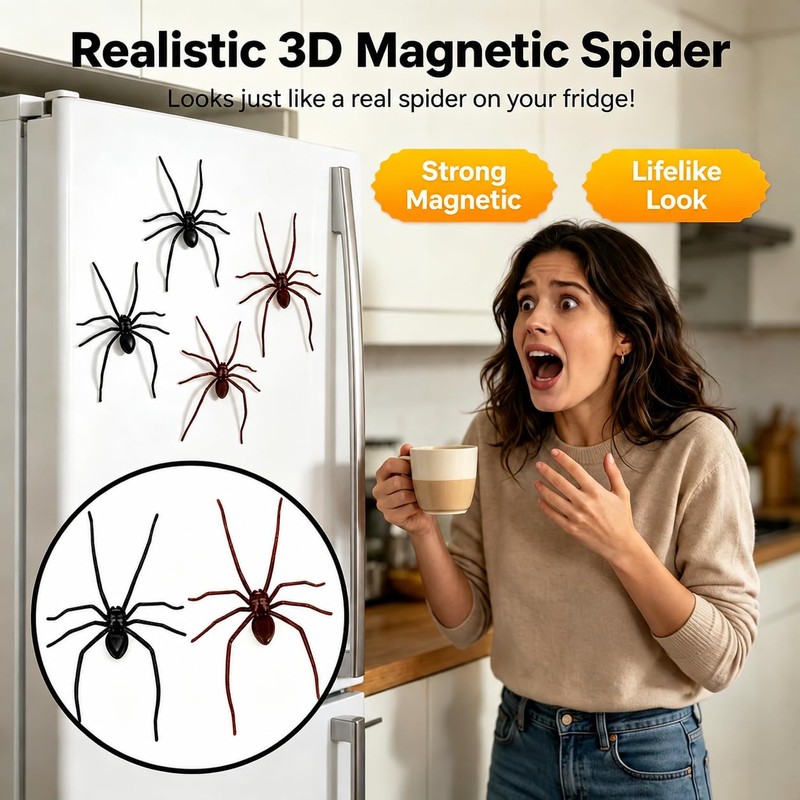 SLUPS 8PCS 3D Realistic Magnetic Spiders for Halloween Cars &