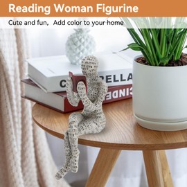 Cyrank Reading Woman Statue, Figure Decoration for Shelf, Small Reading Women Shaped Sculpture, Abstract Reading Figure, Modern Sculptures, Innovative Lady Shaping Cellulose Office, Bookshelf