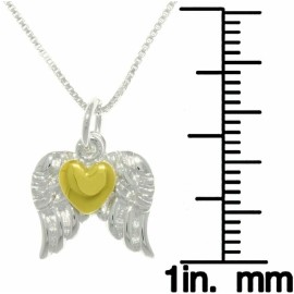 Carolina Glamour Collection Jewelry Trends Sterling Silver Angel Wing Pendant and Gold-plated Heart Necklace
