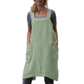 Schine Women's Cotton Cross Back Pinafore with Big Pockets Practical Aprons for Gardening Works,Cooking,Coffee House,Painting