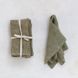 Creative Co-Op 18 Inches Square Stonewashed Linen Dinner Kitchen Use, Olive Color, Set of 4 Napkin, Green