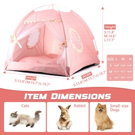 pawstrip Dog Tent Indoor Cat House Pink Puppy Bed Portable Pet Teepe Princess Dog Camping Tent Outdoor Kitten Houses Cute Bunny Nest Girl Kitty Cave (L, Light Pink)