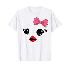 Easter Baby Chick Chicken Face Shirt Pink Bow Girls Women T-Shirt