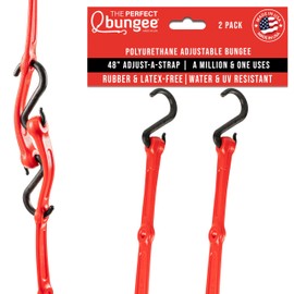 The Perfect Bungee Adjustable Bungee Cords 48" 2-Pack, Heavy Duty Rubber-Free Polyurethane Adjustable Bungee Cord with Nylon and Metal S-Hooks, All-Weather Cargo Strap, Made in USA