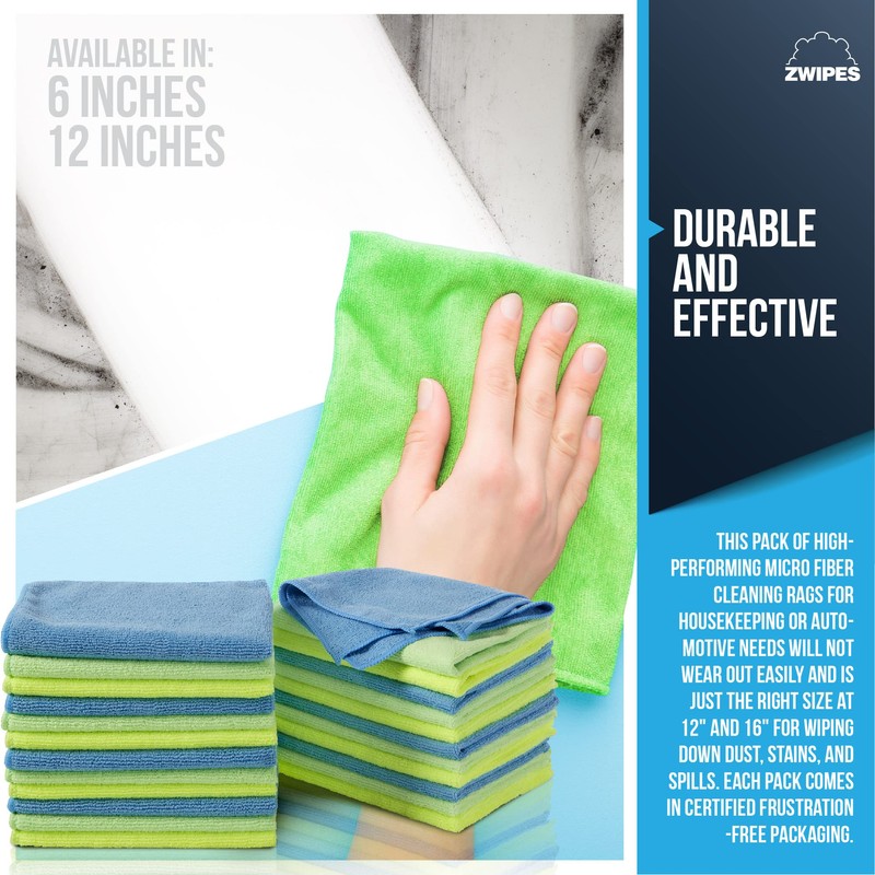 Zwipes 735 Microfiber Towel Cleaning Cloths, 12 Pack