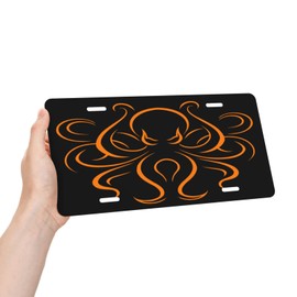 FeHuew Tribal Orange Octopus License Plate Front Car Decorative Novelty Auto Plate Car Tag Vanity Gift Metal Aluminum Plate for Women/Man 12x6 inch Wall Decor