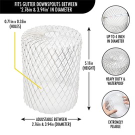 Gutter Guard (6 Pack) Leaf Filter Gutter Strainer & Downspout Guard - Better Than Roof Gutter Screen - Mesh Leaf Guards With Up To 4in Diameter - Gutter Drain Cover & Gutter Down Spout Rain Protector