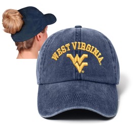 Ponyflo Womens Ponytail Baseball Cap - Ponytail & Active Hats for Women - Curly Hair Hat - WV Mountaineers