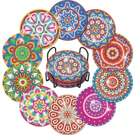Billbotk Diamond Art Painting Coasters Kit, 10 Pieces Mandala Diamond Art Coasters with Holder, DIY Diamond Arts and Crafts for Adults