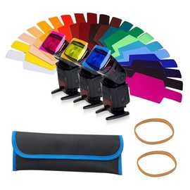 STCRERAG Colour Filter Set, 20 Pieces Camera Colour Filter, 2 Pieces Elastic Band and Bag, Plastic Colour Film, 20 Colours, Colour Foils, Gel Transparent Coloured Film, 15 x 6 cm Headlight Film for