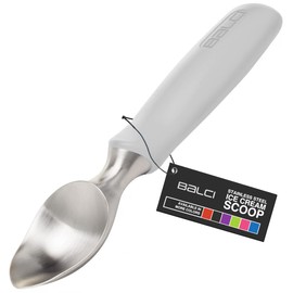 BALCI Ice Cream Scoop - Heavy Duty Stainless Steel Icecream Scooper With Non-Slip Rubber Grip - Professional Metal Ice-Cream Spade - Dishwasher Safe – Grey
