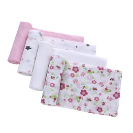 LAT Muslin Cloths for Baby, 4 Pack 70 * 80cm Baby Muslin Squares Burp Cloths for Newborns, 100% Cotton Soft and Breathable Washcloths Muslin Swaddle Blanket for Newborns (Flower+Star+Pink+White)