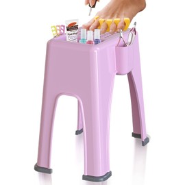 TidyFriend Shower Foot Rest 9.27 x 7 x 10 Inches, Plastic Pedicure Foot Rest, 3 Pockets Shower Stool for Shaving Legs Hold Shaving Essentials (Pink)