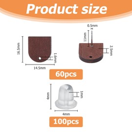 Hobbspring 60Pcs Wooden Arch Earring Studs with Stainless Steel Pin, Coconut Brown, 1.6mm Hole, 16.5x14.5x2.5mm, 60pcs