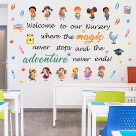 YIMEHDAN Welcome to Our Nursery Wall Decal, Back to School Education Inspirational Quote Vinyl Wall Stickers, Removable School Student Artwork for Kindergarten Classroom Playroom Decor
