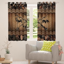 Erosebridal Rustic Farmhouse Window Curtains Retro Camo Cabin Lodge Blackout Curtains 38" Wx54 L Hunting and Fishing Curtains & Drapes for Boys Men Wildlife Bear Deer Fish Duck Curtains 2 Panels