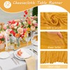 Fivenl Boho Gauze Table Runner - 35x72 Inch, Rustic Cheese