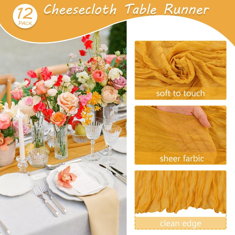 Fivenl Boho Gauze Table Runner - 35x72 Inch, Rustic Cheese