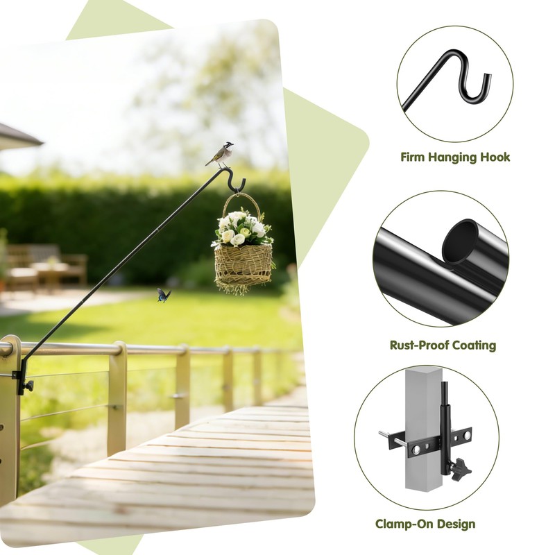 2 Packs Extended Fence Deck Heavy Duty Bird Feeder Hook,