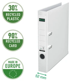 Leitz 180° Folder, Plastic, the Original, DIN A4 Lever Arch File, 5.2 cm, Slim, with Polypropylene Laminated Cover, 180° Mechanism, Highest Stability, White, 10155001