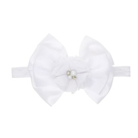 Baby Flower Chiffon Floral Headband with Bow Hair Band and Headwear BBG75 (-White Bow-)