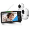 HelloBaby 5’’ Baby Monitor with 26-Hour Battery, 2 Cameras Pan-Tilt-Zoom,