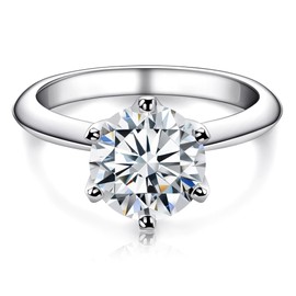 BDL 1ct Moissanite Engagement Solitaire Rings for Women Promise Round Cut 925 Sterling Silver Rings Anniversary Jewelry Gifts, Gemstone, Moissanite