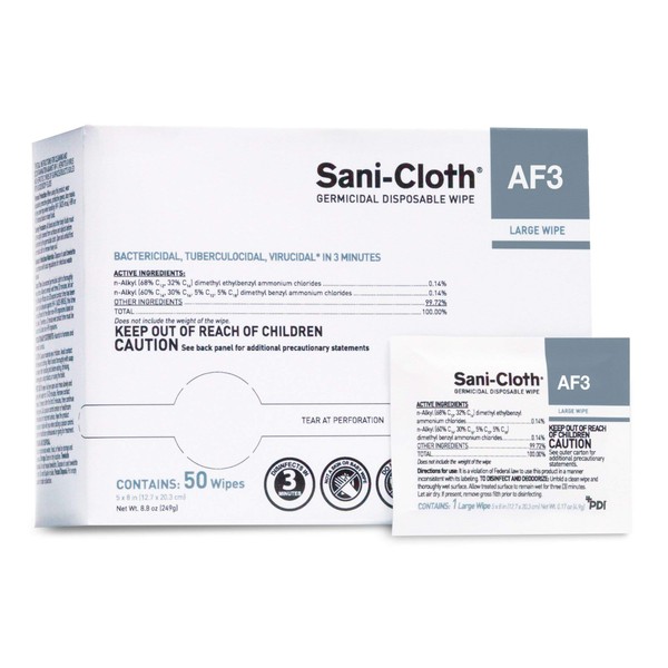 PDI H59200 Sani-Cloth AF3 Wipes, Large Individual Packets, 5" x 8", Fragnance free, White