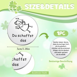 Photect Motivational Bag Hug Lucky Charm with Bag Du Schaffst Das Glücksbringer Stainless Steel Double-Sided Token Inspirational Gift Round Lucky Coin