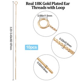 Beebeecraft 1 Box of 10 18 Carat Gold-Plated Ear Threads Dangle Bar Through Threaded Long Chain Earrings Pierced Dangle Stud Earrings with Bow 3.34 Inches