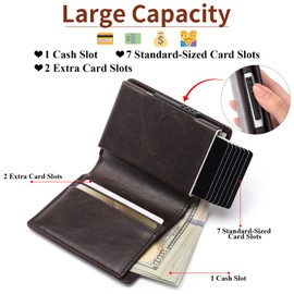 GOIACII Credit Card Holder RFID Blocking Pop Up Card Wallet,with 1 Banknote Compartments,8-9 Card Capacity,Automtic Card Case Wallet