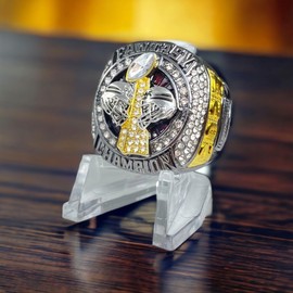 Legacy Rings 2024 Fantasy Football Championship Trophy Ring | Gunmetal and Gold Tone | Award for FFL Champion Size 11 (Subtle Red Stones)