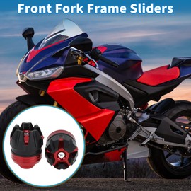 A ABSOPRO Motorcycle Frame Sliders Front Fork Falling Protection Wheel Crash Protector Scooter Moped Aluminum Alloy Plastic Red 2 Pcs
