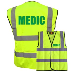 Medic Yellow Hi Vis Viz Safety Vest Waistcoat, Reflective High Visibility EN471 BS,