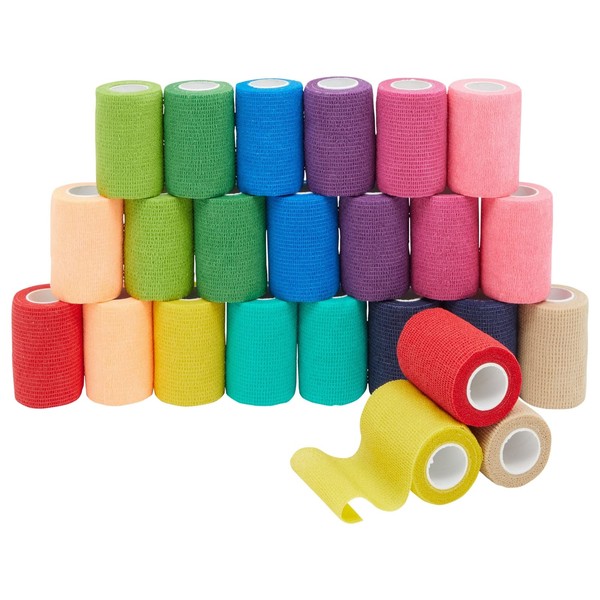 24 Rolls Colorful Self Adhesive Bandage Wrap 3 Inch x 5 Yards, Cohesive Vet Tape for First Aid Kit, Sports (12 Colors)