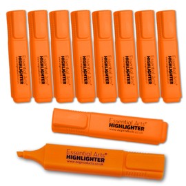 Essential Arts Square Orange Highlighter Pen Pack of 10 | Chisel Tip Fluorescent Highlight Marker Pens for Office, School Art and Business