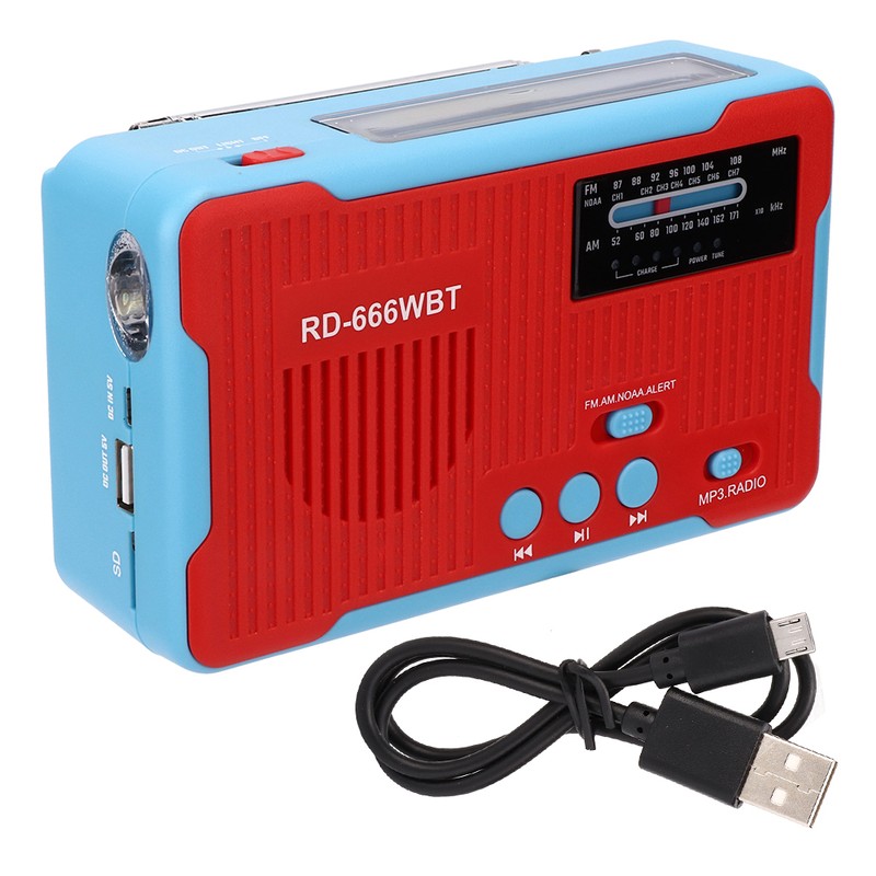 RD-666WBT Portable Solar Powered Emergency Hand Crank AM FM Radio