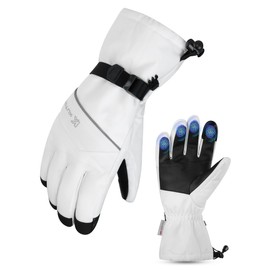KUTOOK Ski Gloves Men Women Waterproof Snowboard Gloves Warm Windproof Touchscreen Reflective Winter Gloves Snowboard Gloves Winter White XL