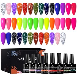 MSRUIOO Crackle Gel Nail Polish Cracked Nail Polish Amazing Crackle Effect 10 Colors + 10 Colors Neon Gel Polish Set DIY Home Salon Nail Art Gift 20pcs*8ml