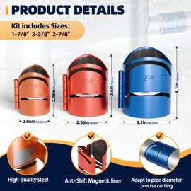 ZhouDaShu Pro Pipe Cutting Guide Kit, Metal Pipes Saddle Template for Angle Cuts, Magnetic Pipe Coping/Notching Tool Includes Sizes:1-7/8", 2-3/8", 2-7/8", Precision Cuts at 22.5°, 45°, 90°-3 PCS