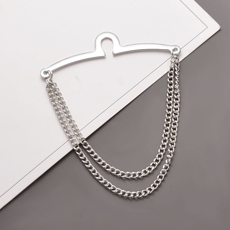 RunootPR Men's Tie Chain Set Classic 2.4" Silver 2Pcs Tie