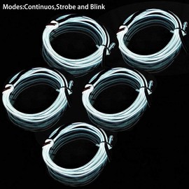 Ourbest 5in1 Electroluminescence Neon Strip Light Wire, 4Mode onoff/Stay/Slow/Fast Flash EL Wire Lights Indoor Outdoor for Cosplay Dress Party Decoration(30 Ft 5Pack 6Ft White)