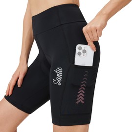 Santic Cycling Shorts Padded High Waisted Bike Shorts for Women Cycling Padded Cycling Shorts with Pocket Pink Large