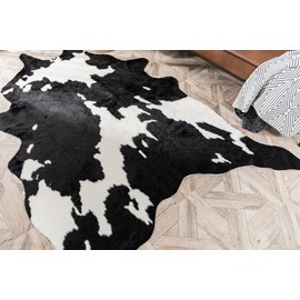 Larger Cow Print Rug Black and White Faux Hide Area Rug Faux Cowhide Rugs Animal Printed Area Rug Carpet for Home 62.2in x 86.6in/5.2 x 7.2ft