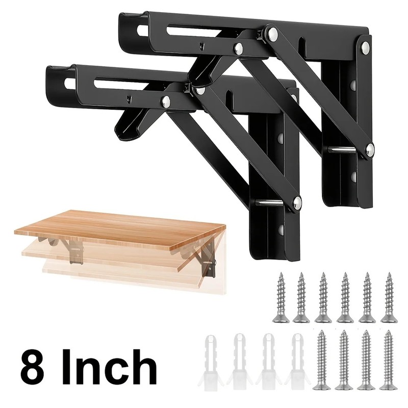 2 Pack 6 Inch Folding Shelf Brackets, 90° Metal Wall